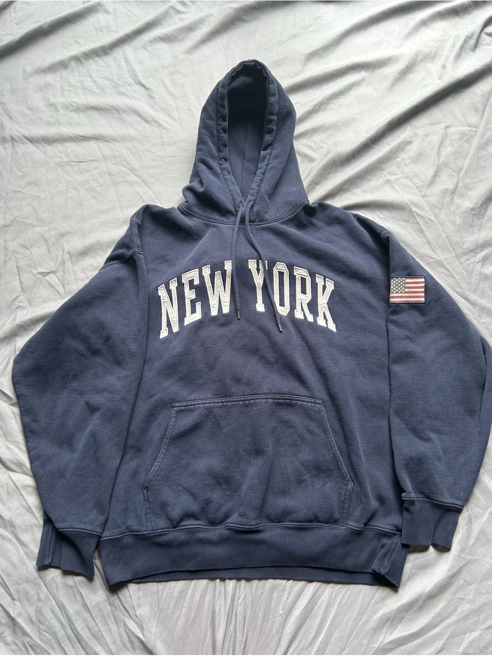 Brandy Melville Navy NEW YORK Hoodie with Flag Patch